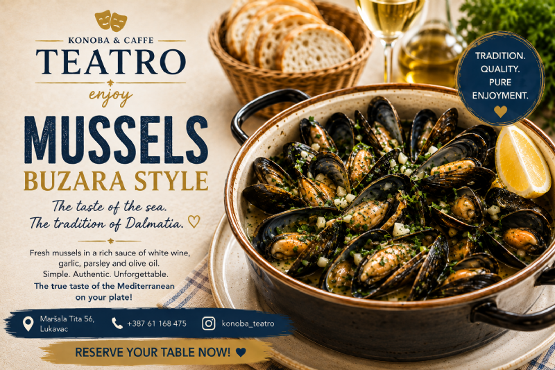 Buzara-style mussels – fresh Adriatic flavors, Dalmatian tradition and a true Mediterranean feast at Konoba Teatro in Zadar
